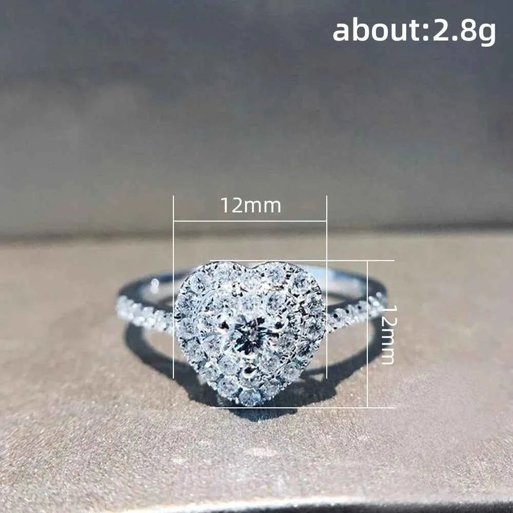 F1573 Heart Cut Diamond Ring Natural White Gold Women's Engagement Ring G Color Diamond Center With Side Stones