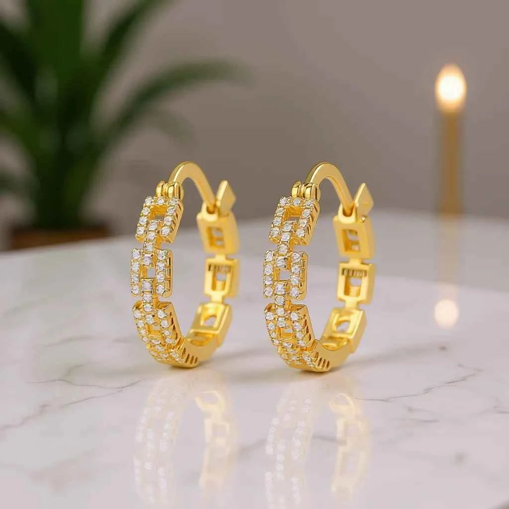 Trendy Brass 18K Gold Plated Hoop Earrings with Zircon Geometric Design for Women Party Jewelry