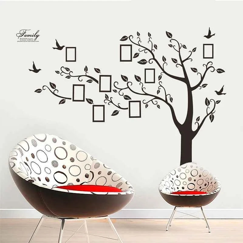3D Family Tree Wall Sticker - Large Black PVC Adhesive Mural Decal for Living Room - Tulique