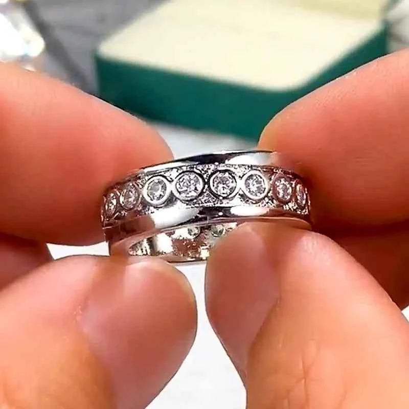 F813 White Gold Eternity Band Ring Round Brilliant Cut Diamond Channel Setting Unisex Wedding Fine Ring