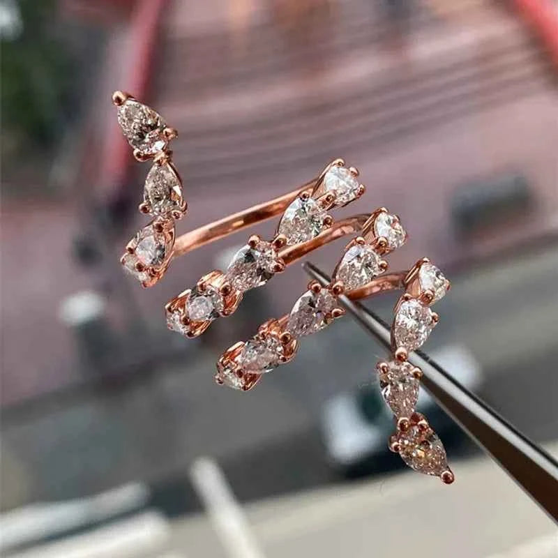 F354 Women's Eternity Band Rings Pear Cubic Zirconia Prong Setting Engagement Fashion Jewelry