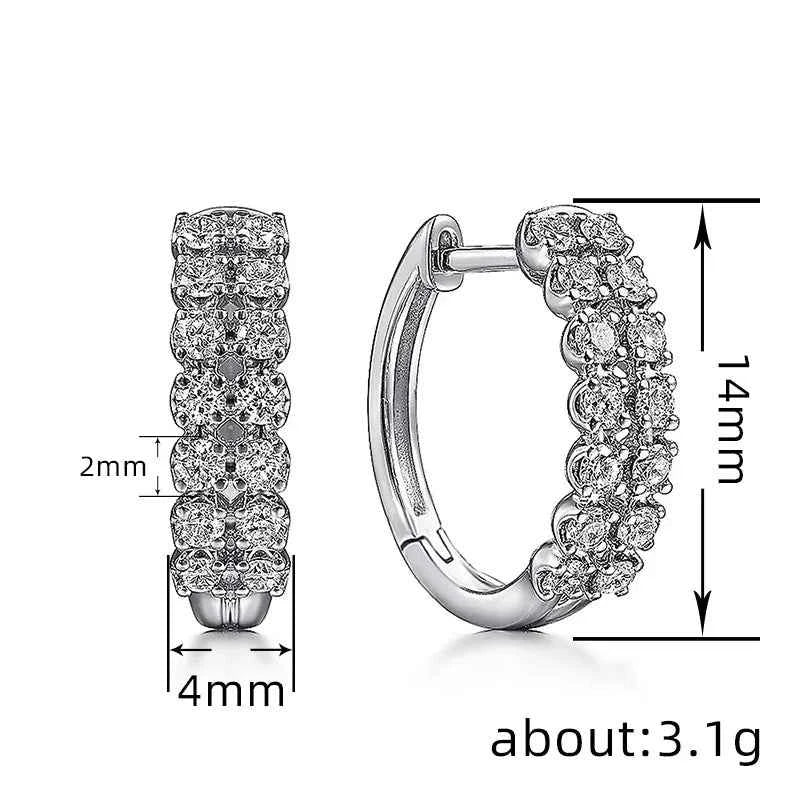 Elegant White Gold Hoop Earrings With Round Brilliant Cut Crystal Rhinestones Channel Setting For Women Classic Everyday Wear