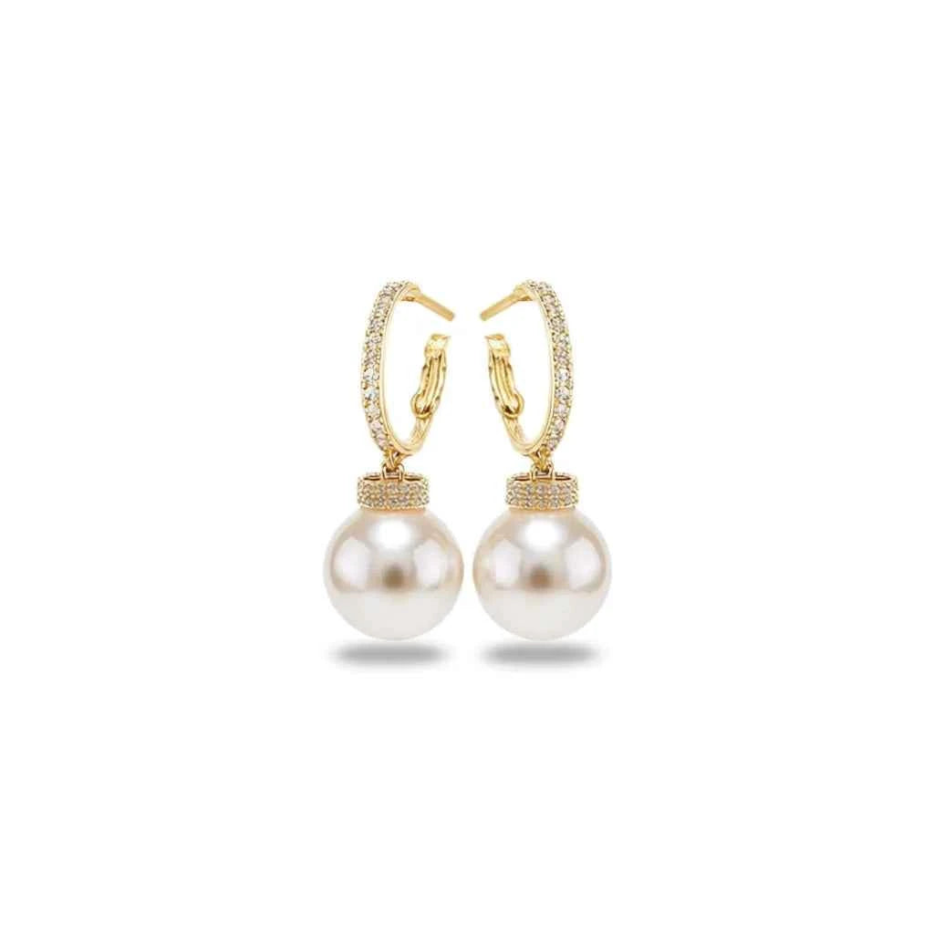 Cultured pearl hoop earrings - elegant white pearl on 18K gold plated hoop earring for women