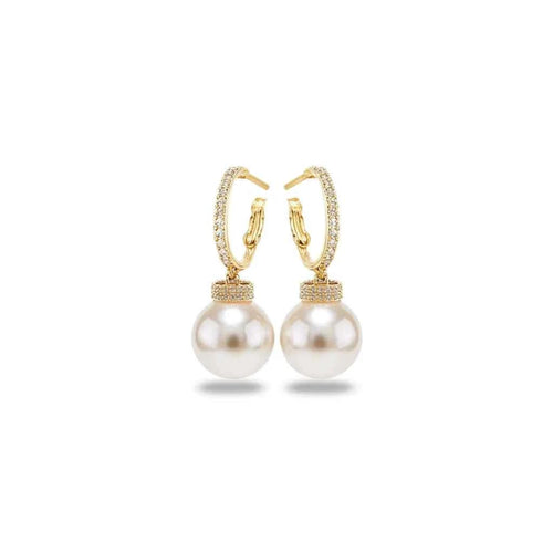 Cultured pearl hoop earrings - elegant white pearl on 18K gold plated hoop earring for women