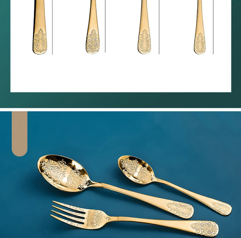 Elegant Vintage Carved Flatware Set - 304 Stainless Steel