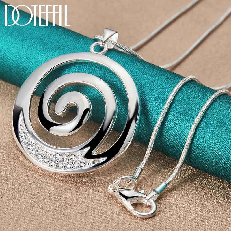 Zircon pendant necklace - Round AAA zircon on a 925 sterling silver spiral pendant with adjustable chain
