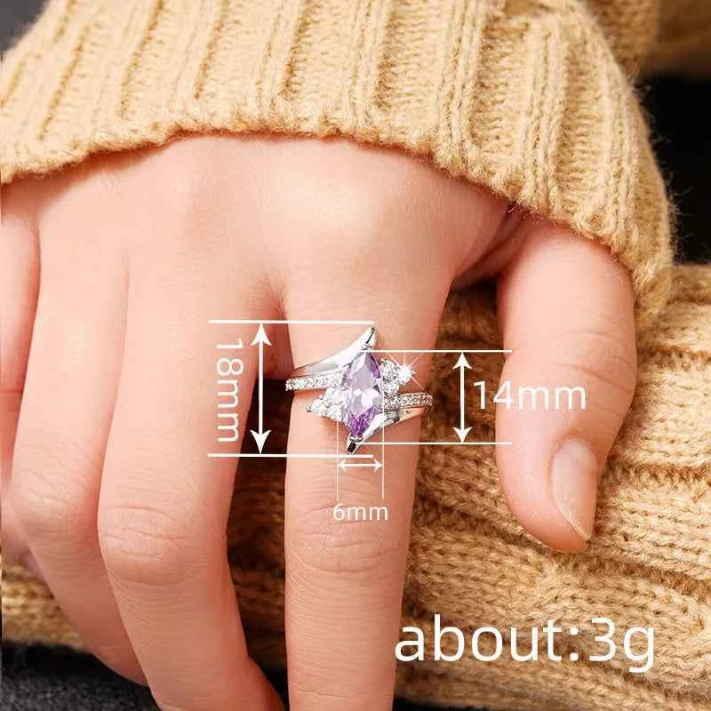T0334 Women's Cocktail Ring Marquise Amethyst Natural Stone Prong Setting Engagement Fashion Rings
