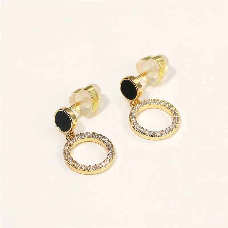 E1619 Classic Gold Drop Earrings Women's Zinc Alloy Crystal Rhinestone Geometric Circle Bezel Setting Party Fashion Jewelry