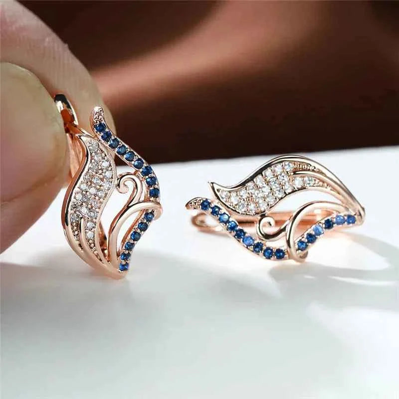 Rose gold huggie earrings - elegant zircon wings design for women party fashion jewelry