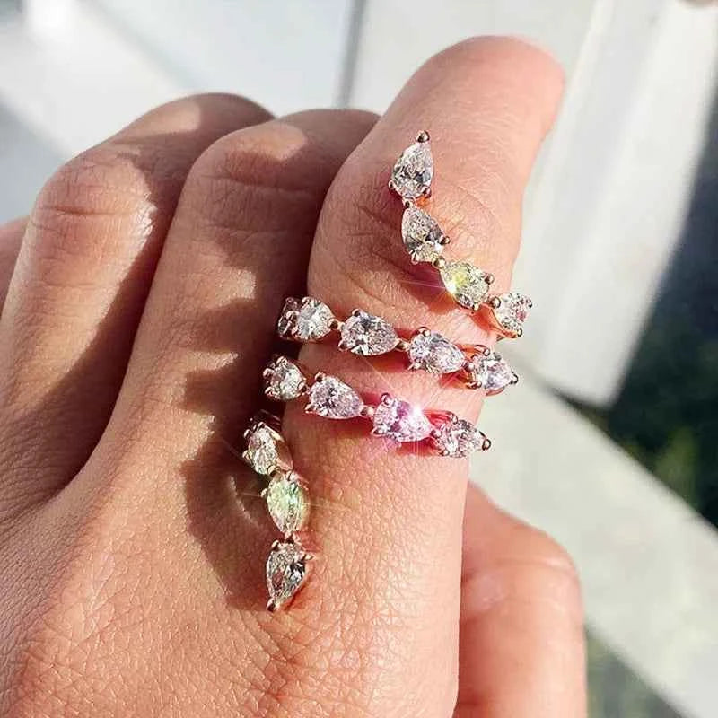 F354 Women's Eternity Band Rings Pear Cubic Zirconia Prong Setting Engagement Fashion Jewelry