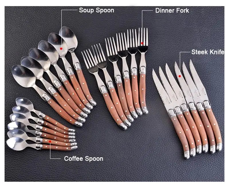Luxury Laguiole Cutlery Set - Rose Wood Handle Dinnerware