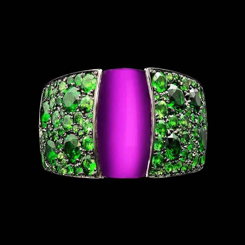 Annie Ley Cocktail Ring Women's Natural Peridot Round Pave Setting Party Fashion Rings H068