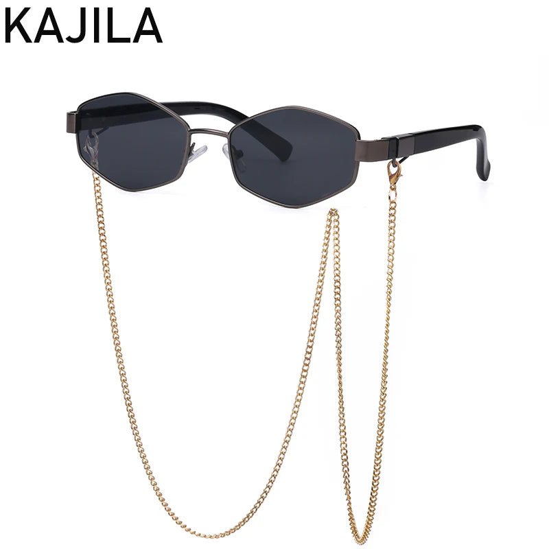 Luxury Hexagon Sunglasses with Chain - Designer Shades