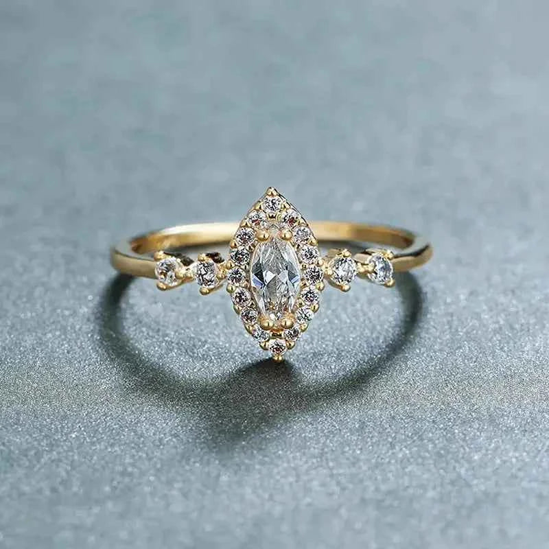 Q910 Women's 18K Gold Filled Marquise Cut Diamond Engagement Ring with Natural G Color and Side Diamonds-Trendy Design