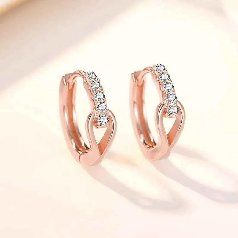E4214 Rose Gold Diamond Earrings Round Brilliant Cut G Color Natural Minimalist Women's Everyday Wear