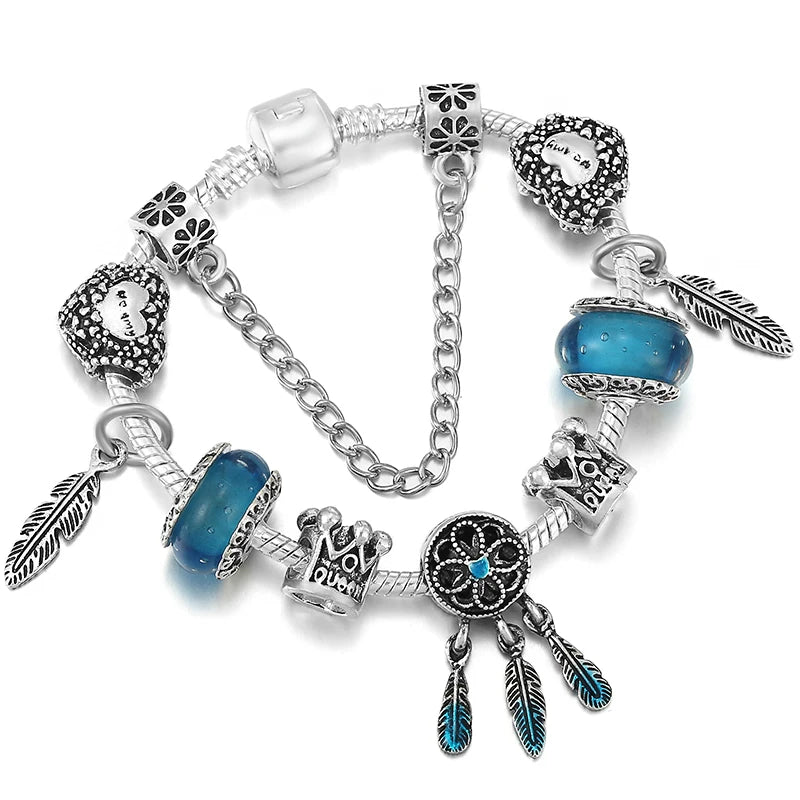Elegant Crystal Flower Charm Bracelet - Gold Bead Design
