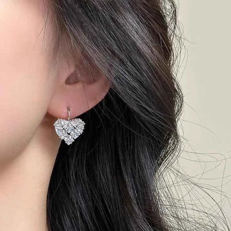 White Gold Diamond Earrings Princess Cut Natural D Color Women's Wedding Romantic Style Fine Jewelry