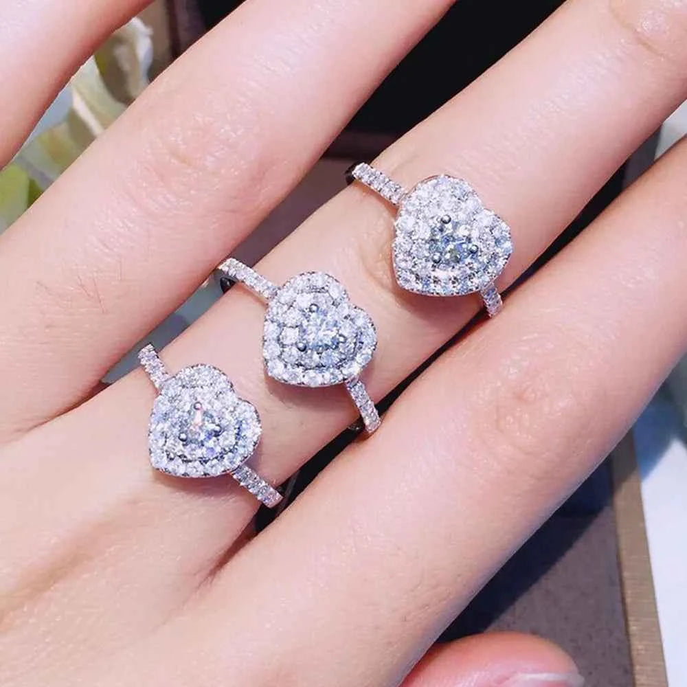 F1573 Heart Cut Diamond Ring Natural White Gold Women's Engagement Ring G Color Diamond Center With Side Stones