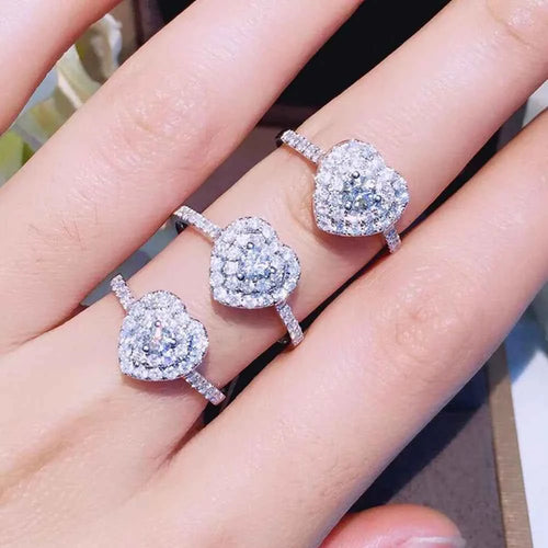 F1573 Heart Cut Diamond Ring Natural White Gold Women's Engagement Ring G Color Diamond Center With Side Stones