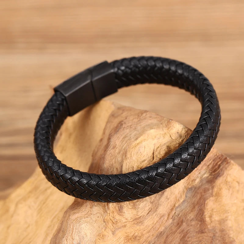 Premium Braided Leather Bracelet with Magnetic Clasp