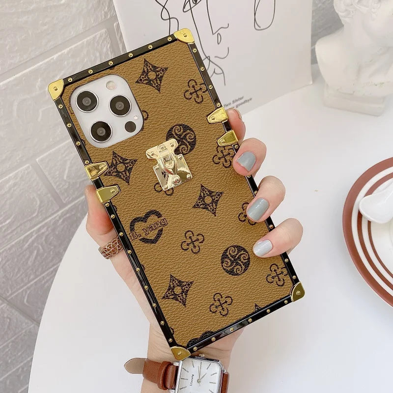 Elegant Square Luxury iPhone Case - Premium PU Leather Cover