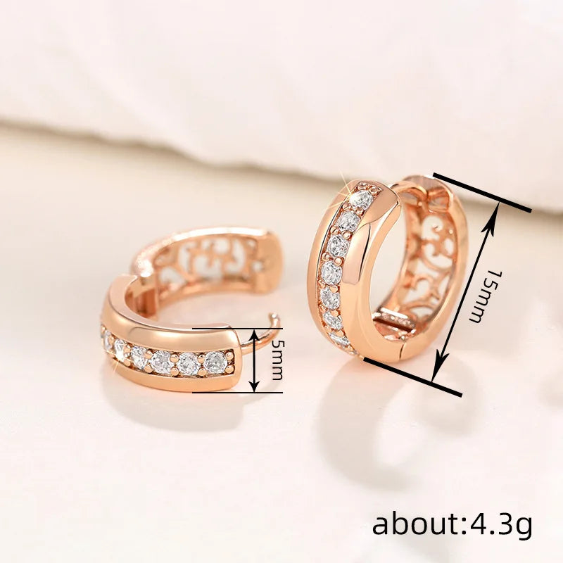 Premium Solid Gold Hoop Earrings - Rose Gold Round Brilliant Cut