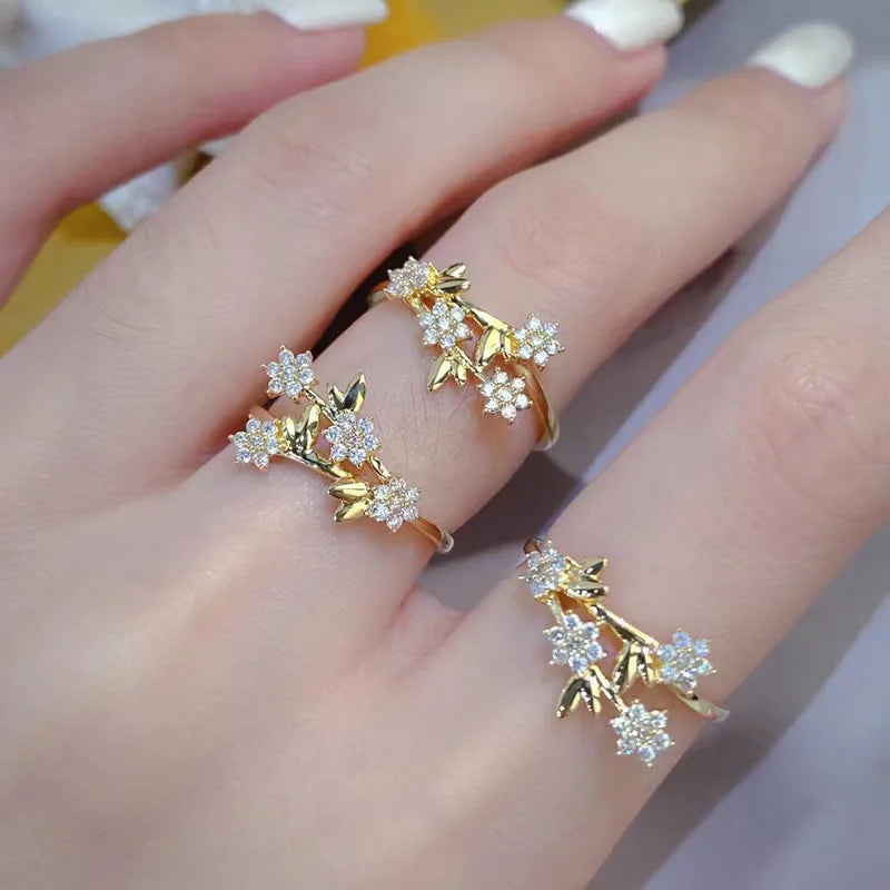 Elegant Cubic Zirconia Flower Ring - Pave Setting Fashion Jewelry