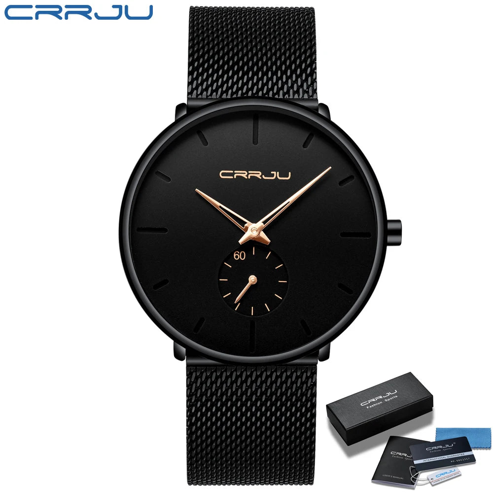 Luxury Mens Quartz Watch - Slim Stainless Steel Mesh Waterproof Design