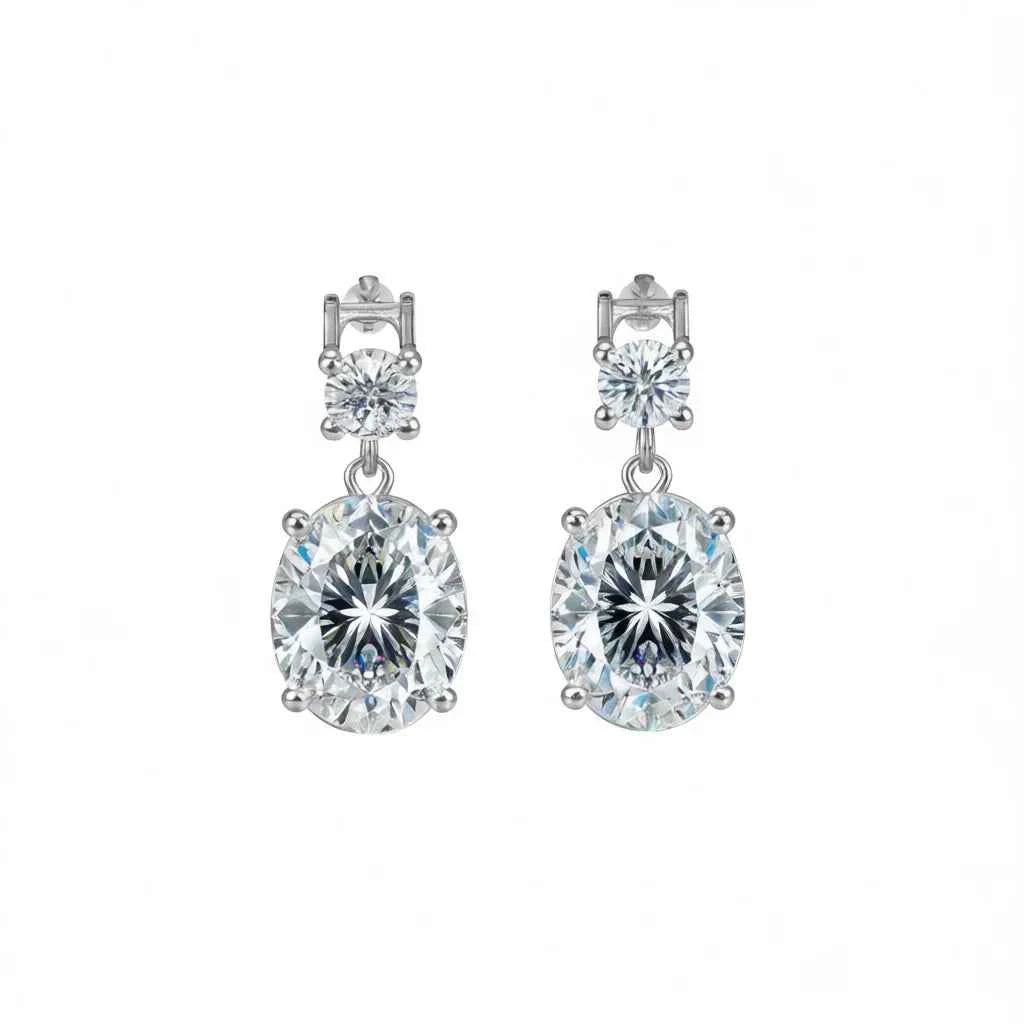 Oval cut diamond earrings - white gold D color natural diamonds with GIA certificate