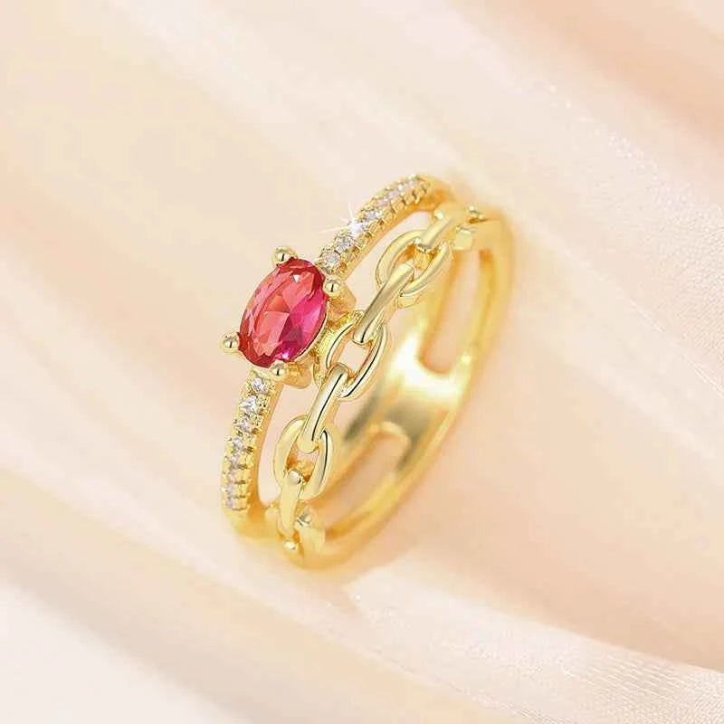 Q968 Women's Gold Gemstone Ring Oval Cut Zircon Pave Setting Gift Fine Rings