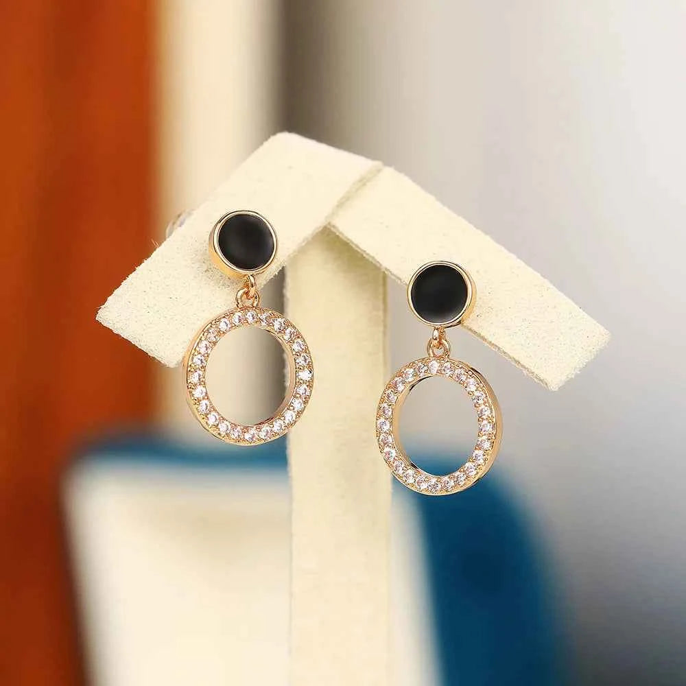 E1619 Classic Gold Drop Earrings Women's Zinc Alloy Crystal Rhinestone Geometric Circle Bezel Setting Party Fashion Jewelry