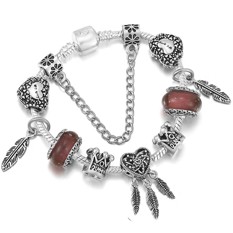 Elegant Crystal Flower Charm Bracelet - Gold Bead Design