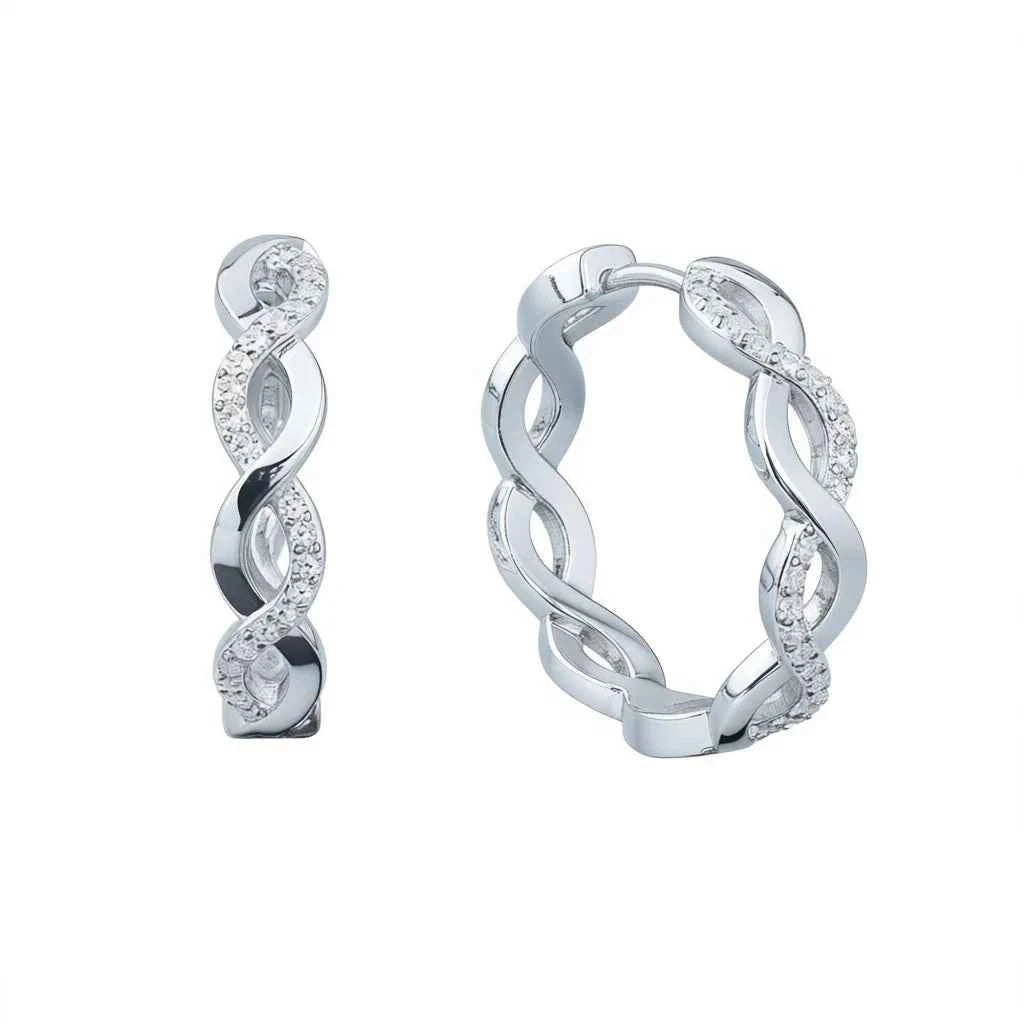 White gold hoop earrings - round diamond channel setting on classic hoop design