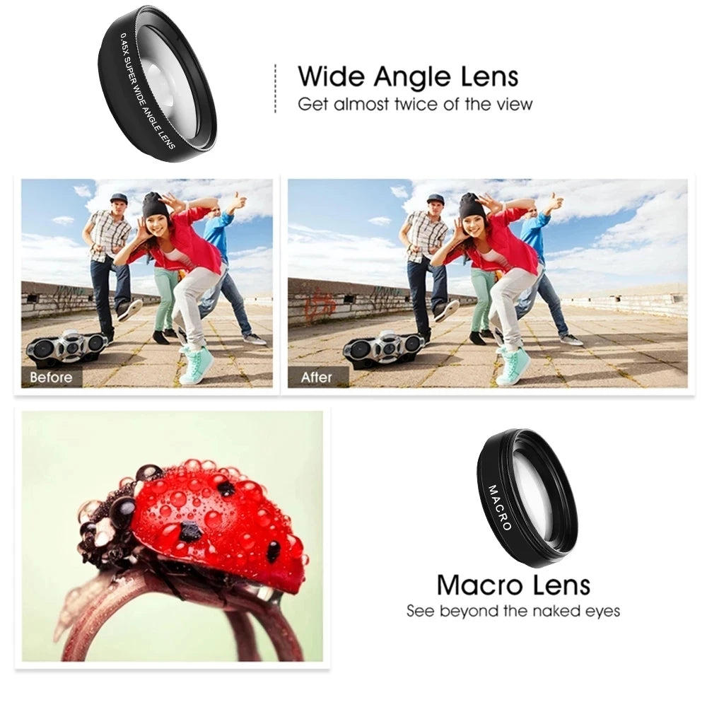 Universal Mobile Phone Lens - 0.45X Wide Angle & 12.5X Macro HD