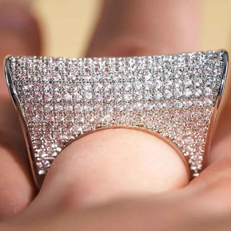 Dj091 Geometric Cocktail Ring Women's Lab Created Rhinestone Micro Pave Party Fashion Ring