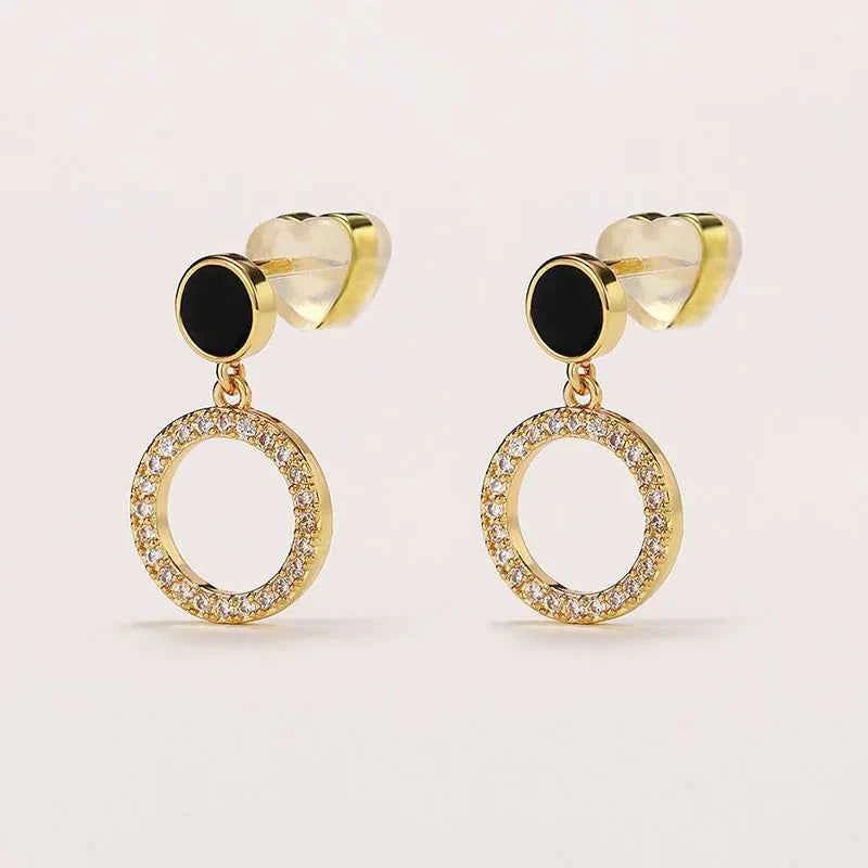 E1619 Classic Gold Drop Earrings Women's Zinc Alloy Crystal Rhinestone Geometric Circle Bezel Setting Party Fashion Jewelry
