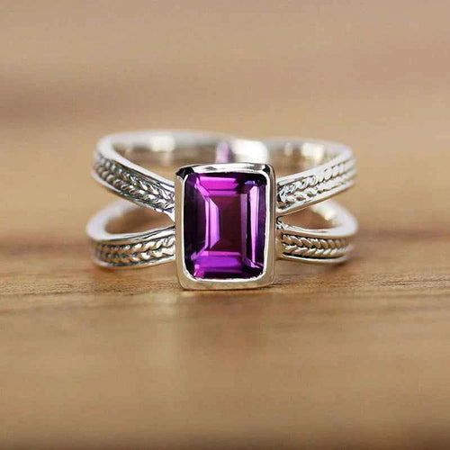 H387 Geometric Emerald Cut Gemstone Ring 925 Silver Bezel Setting Unisex Everyday Wear