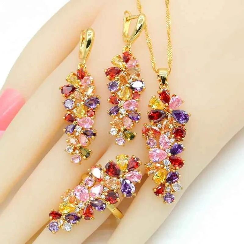 Luxury Multi Color Zirconia Wedding Jewelry Set
