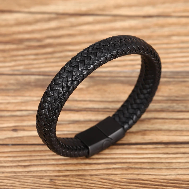 Premium Braided Leather Bracelet with Magnetic Clasp