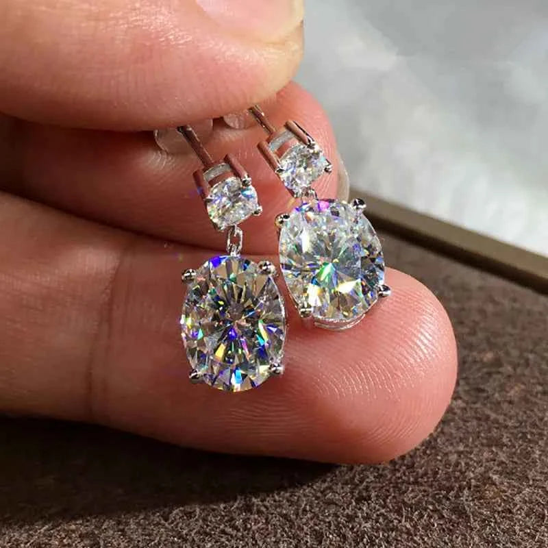 White Gold Diamond Earrings Oval Cut D Color Natural GIA Certified Classic Wedding Women's Jewelry
