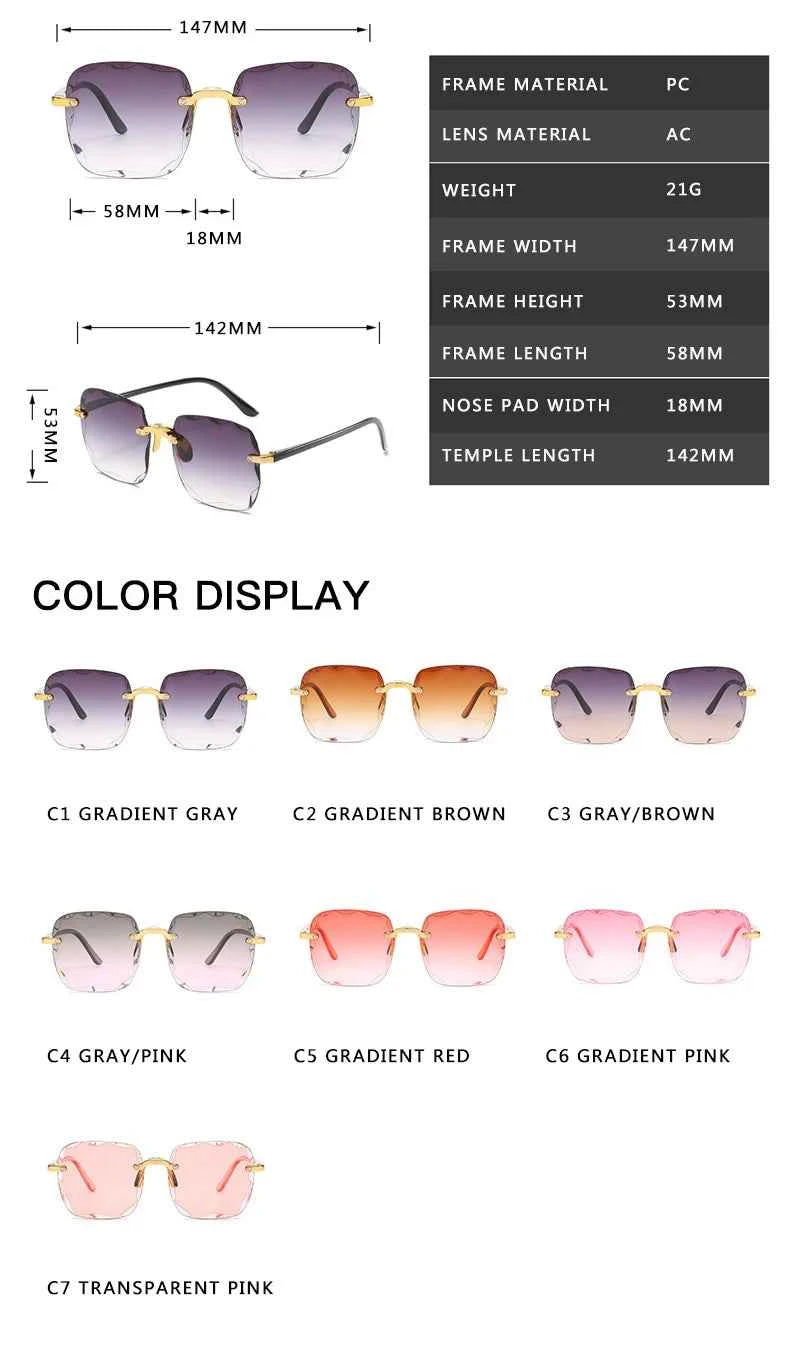 Luxury Square Rimless Sunglasses - UV400 Designer Shades