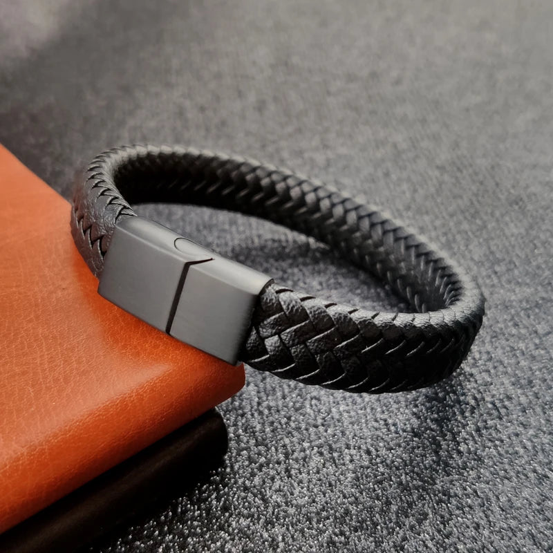 Premium Braided Leather Bracelet with Magnetic Clasp