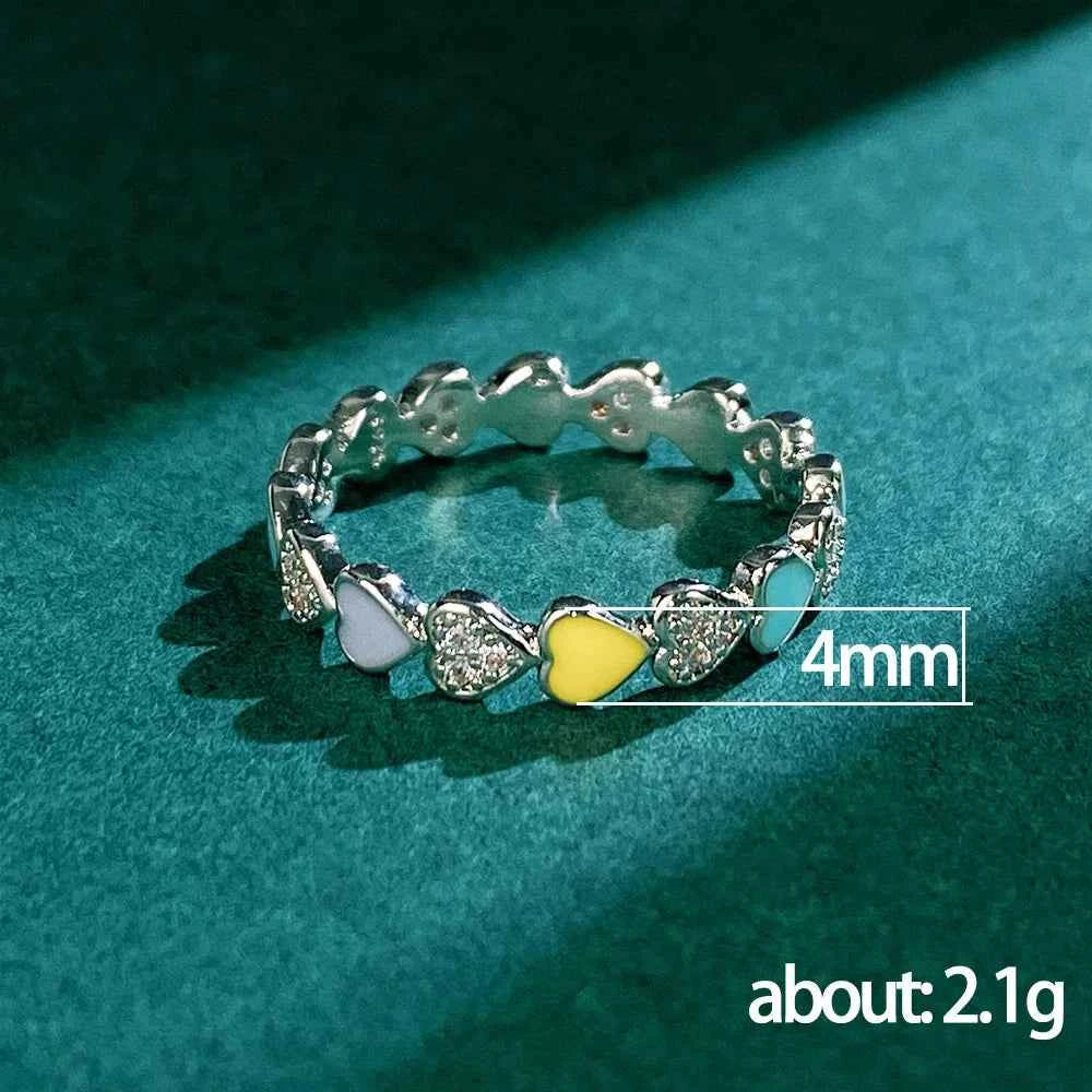 F1614 Heart Shape Eternity Band Ring With Enamel And Pave Setting Natural Stones Unisex Fashion Jewelry Gift