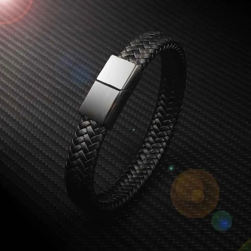 Punk Braclets Charm black/brown Man Bracelets With 16 strands Braided Leather Stainless Steel Magnetic Clasp rope women jewelry
