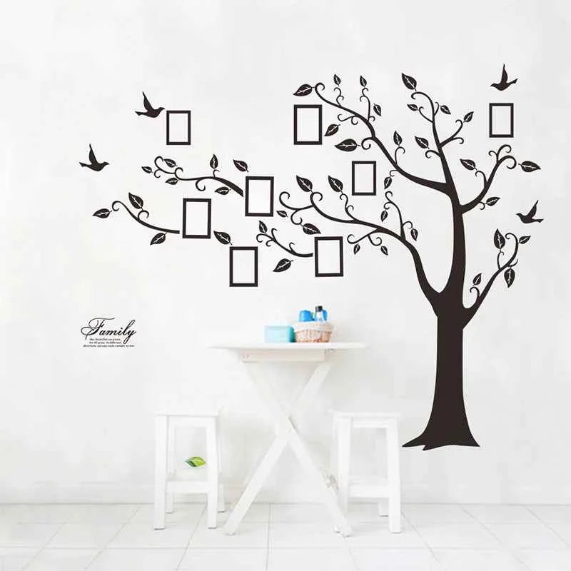 3D Family Tree Wall Sticker - Large Black PVC Adhesive Mural Decal for Living Room - Tulique