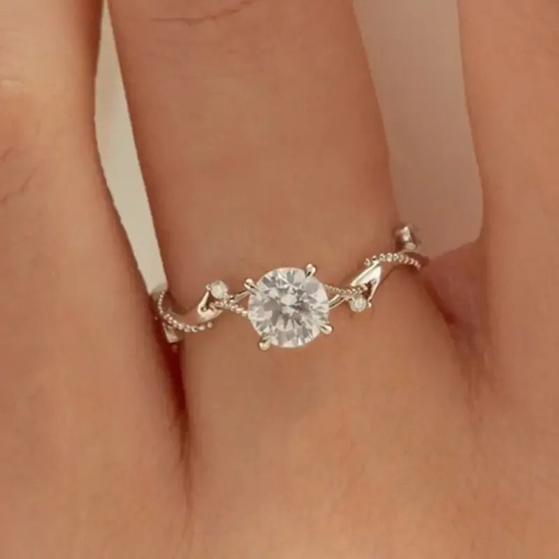 Elegant Natural Diamond Engagement Ring - Round Brilliant Cut White Gold