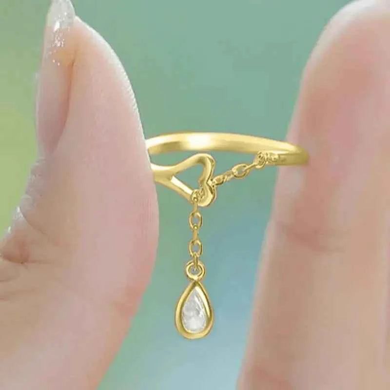 T0153 Water Drop Ring 925 Sterling Silver Pear Cut Crystal Rhinestone Bezel Setting Women's Gift Jewelry