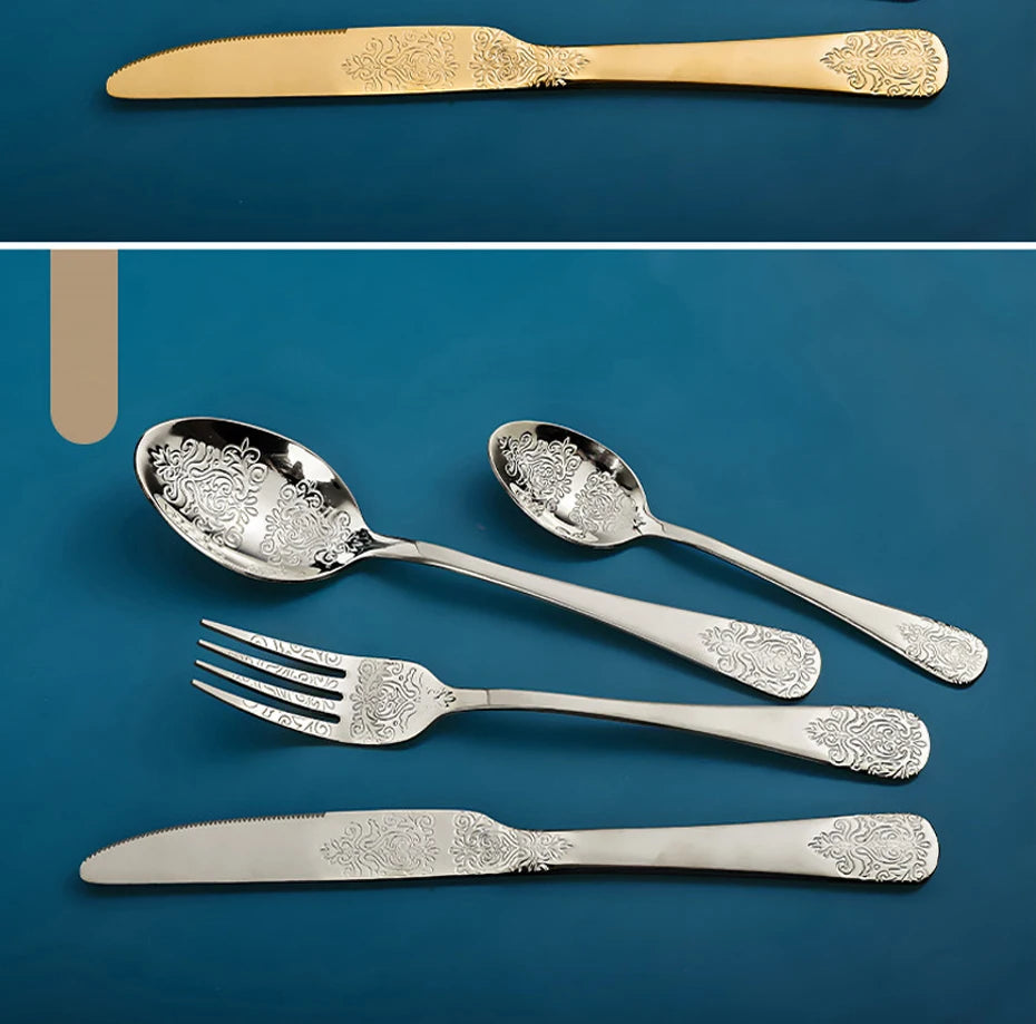 Elegant Vintage Carved Flatware Set - 304 Stainless Steel