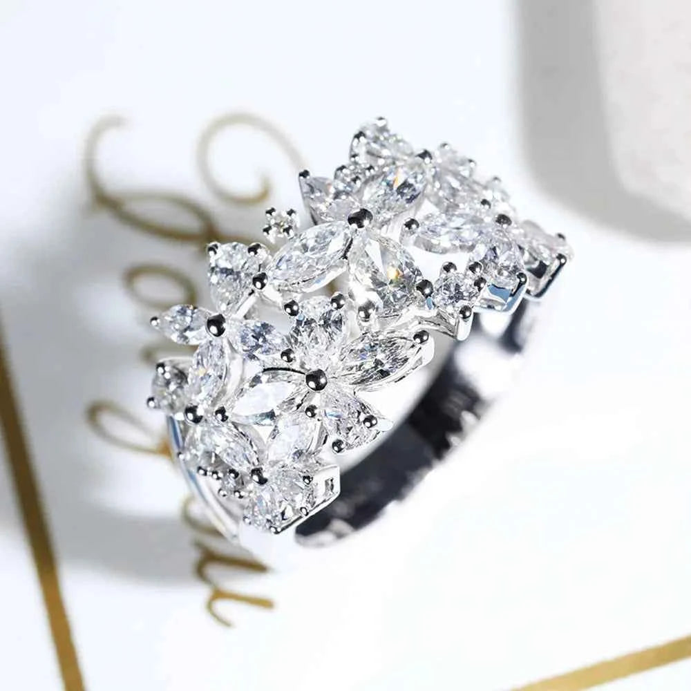 F1567 White Gold Diamond Ring Marquise Cut Natural D Color Women's Romantic Wedding Jewelry