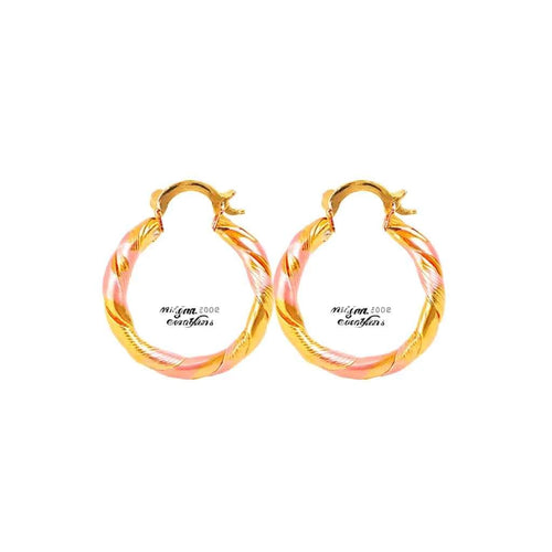 Gold hoop earrings - multicolor twisted design with 18K gold plating